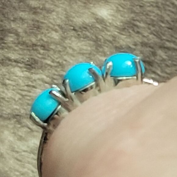 Sleeping Beauty Turquoise 3 Stone Ring Size 7 - Picture 2 of 14